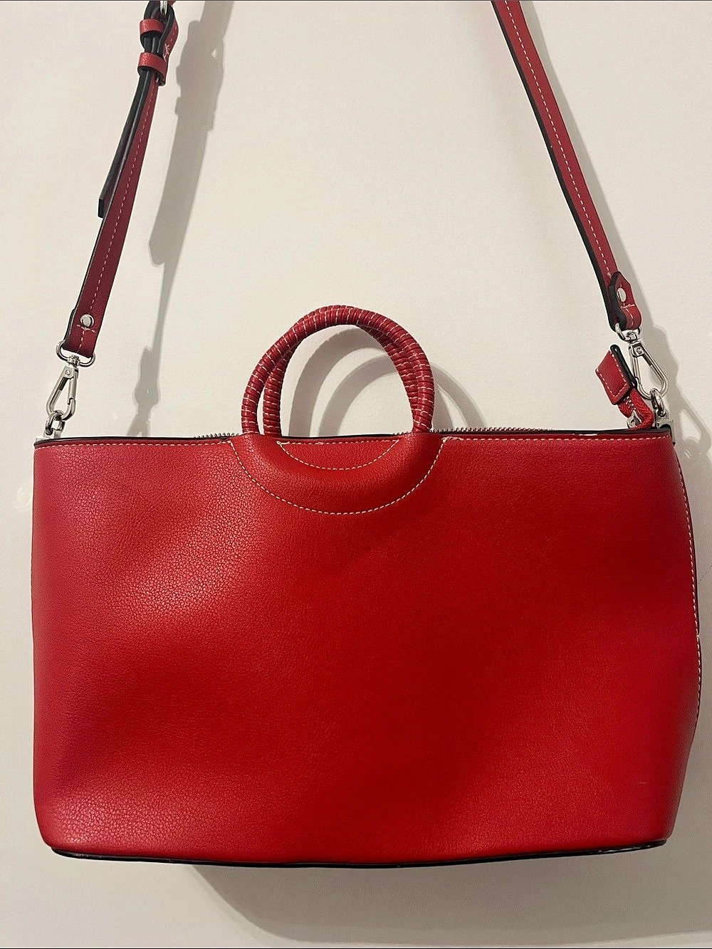 Zara Braided Handle Handbag Red Shoulder Bag
